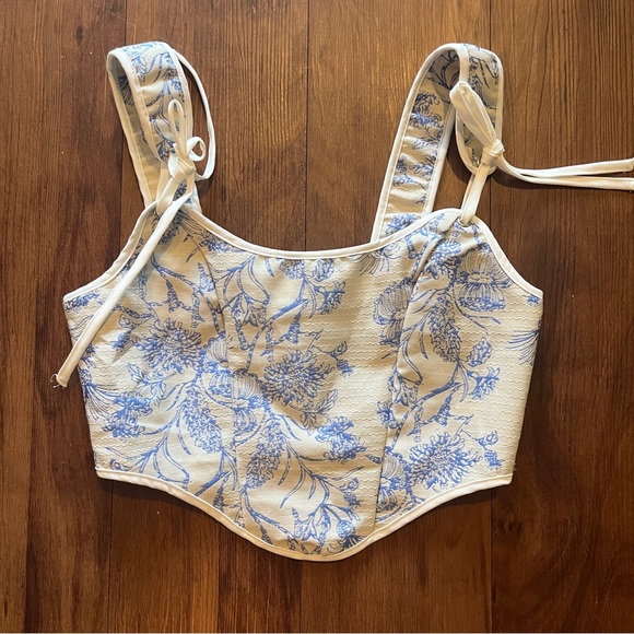 SHEIN Tops - Shein blue and white corset top crop top corset
